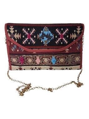 Bam Forever Bohemian Tribal Beaded Removable Chain Strap Clutch/Crossbody Bag